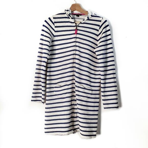 Lands' End | Zip Front Hooded Speckled Striped Cozy Swim Coverup w/ Heart Pocket - Picture 1 of 10